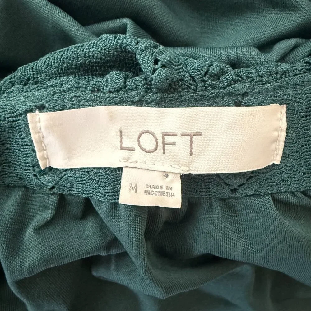 LOFT Hunter Green Eyelet Knit Top | Lined | On/Off Shoulder | Size M - Picture 8 of 9